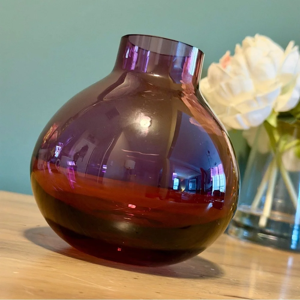 Crate & Barrel Amethyst Glass Vase Poland Round Bulb Vintage Style